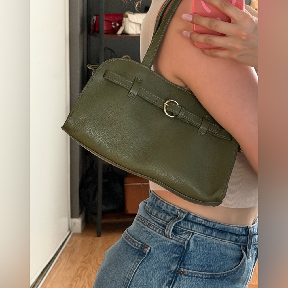 Olive Green Genuine Leather Shoulder East West Bag - Picture 11 of 11